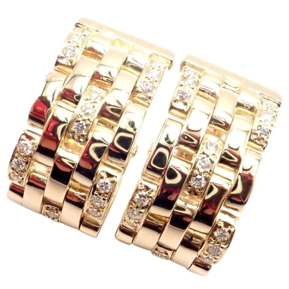 Authentic Cartier Maillon Panthere 18K Gold Diamond Five Row Link Gold Earrings
